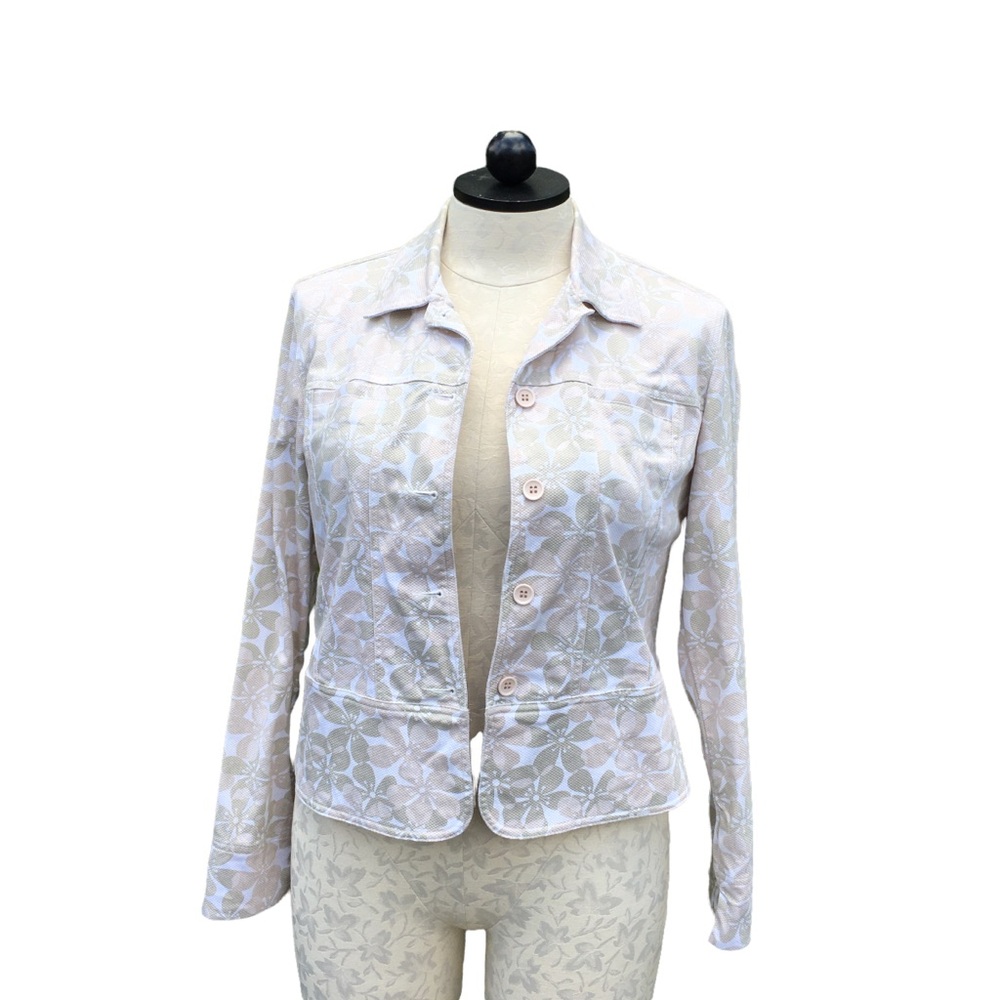 Lemon Grass Tan Green White Cotton Spandex Blazer Large